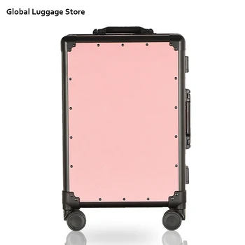 20-инчов алуминиев фабрика за багаж с колела, розово женски куфар на колела, мъжки бизнес количка
