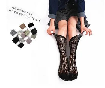 2018-Нови чорапи, японски дантелени чорапи с кухи дрямка на ток в ретро стил, дълги чорапи като рибарска мрежа
