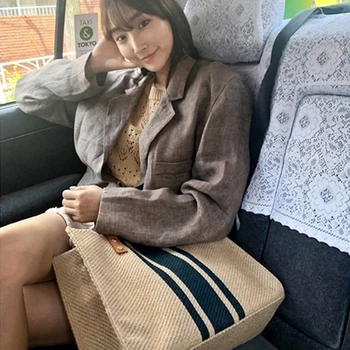 2021 Проста модни голяма холщовая чанта за жени, реколта раирана чанта-тоут, женски преносим бизнес портфейл Ol в корейски стил