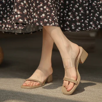 2022 Ежедневни дамски чехли, лятна мода, дамски обувки на среден ток, елегантни дамски сандали на висок дебел ток
