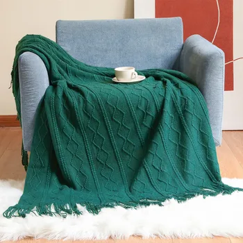 2023 Вязаное клетчатое одеяло, супер меко богемное одеало за легло калъф за дивана, покривки, одеяло на дивана, декор, одеяла с пискюл