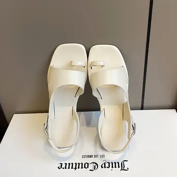2023 Дамски сандали и летни ретро върху плоска подметка, модерни и удобни ежедневни дамски сандали с катарама, дамски обувки с остри пръсти, 35-42