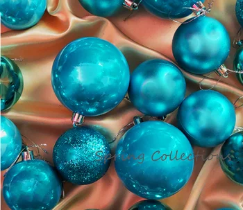24 бр./лот, диаметър на 6/8 см, цвят синьо езеро, пластмасови украси за Коледната елха, топка, окачени декорация за коледни топки