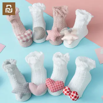 3 чифта летни тънки чорапи Youpin за малки момичета, чорапи с анимационни лък за новородени, мрежести чорапи дишащи за бебета, меки памучни чорапи, за секс
