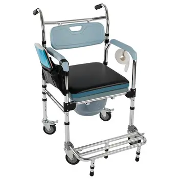 4 в 1 Мултифункционален стол за душата, алуминий, за възрастни, инвалиди, бременни жени, стол, скрин, стол за баня, светло синьо
