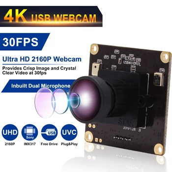 4K 30fps USB Камера 3840x2160 IMX317 Високоскоростен UVC Безплатен Драйвер Широкоъгълен USB Модул Камера С Микрофон за Индустриален Контрол
