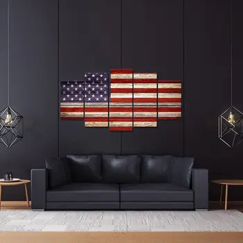 5 бр. флаг Ретро със звезди и ивици, работа в ретро стил, в селски стил, Националното знаме на САЩ, декор в патриотичната тематика, картини върху платно