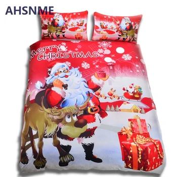 AHSNME 3D Санта Елена Коледна карнавальная нощ Тематичен комплект спално бельо 3 бр., стеганое одеяло, Снежен човек, зимата е тема стеганое одеало, размер САЩ + AU