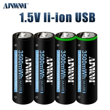 AJNWNM 1,5 AA 3500 МВтч USB акумулаторна литиево-йонна батерия за мишката с дистанционно управление на малък вентилатор Електрическа играчка батерия + Кабел
