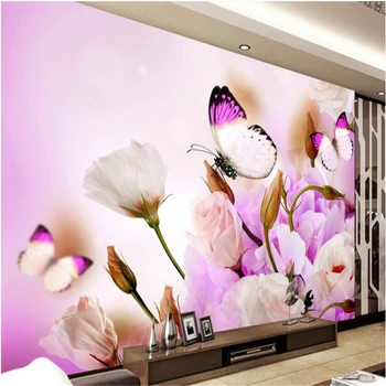 beibehang Големи потребителски тапети HD, розова романтична декоративна живопис Dielianhua, TV-фон papel de parede adesivo
