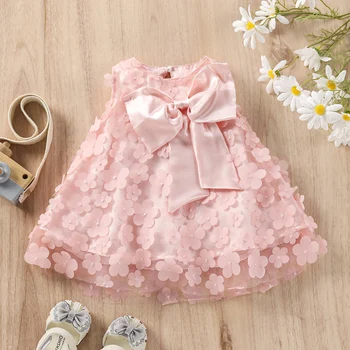 Citgeett Лятото ежедневното рокля за малки момичета, однотонное сетчатое без ръкави рокля с флорални принтом и лък в стил мозайка