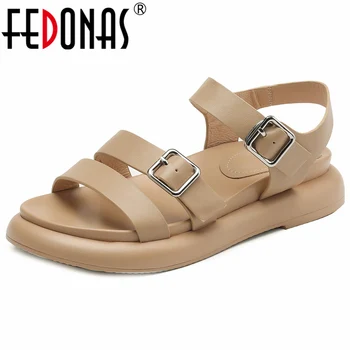 FEDONAS, летни основни дамски сандали с каишка на щиколотке, ежедневни градинска обувки от естествена кожа, дамски ключалката, Платформа, класически Римски стил