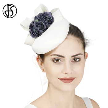 FS 2023 Елегантни църковните сватбени шик Бели шапки за жени, класически, тъмно-сини шапки, дамски шапка на фестивала на конни надбягвания