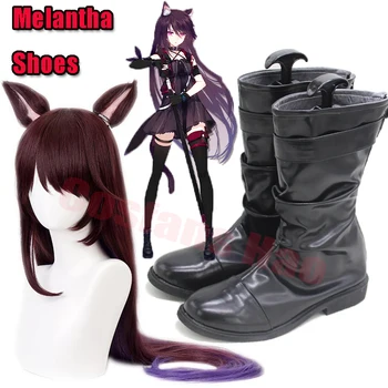 Game Arknights Обувки за cosplay Melantha и перуки, с уши, ушити по поръчка, черни обувки за cosplay на Хелоуин, аксесоари за cosplay Melantha Cosplay