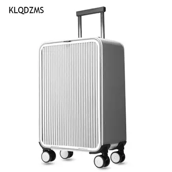 KLQDZMS Нов луксозен куфар-количка за 20/24 инча от 100% алюминиево-магнезиева сплав с колела, универсална бизнес чанта на колела