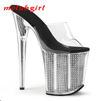 Mclubgirl/дамски обувки на тънък ток, чехли на висок ток с декорация във формата на кристали, танци, обувки със стоманени тръби, модел за разходка, ток 20 см, платформата е 10 см, YKC