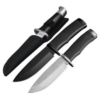 Mengoing 3 вида Ловен нож с черна дръжка за улица с фиксирано острие, прави ножове за оцеляване в дивата природа в найлонови обвивка