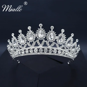 Miallo Планински кристал, Сватбената корона на главата Сватбени аксесоари за коса, за жени шапки сребрист цвят Диадеми и корони, Бижута Подарък