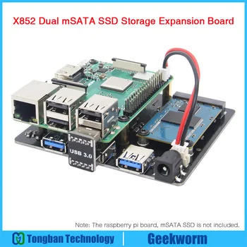 Raspberry Pi X852, двойна такса за разширяване на SSD-памет mSATA за Raspberry Pi 3 B +/3Б / ROCK64