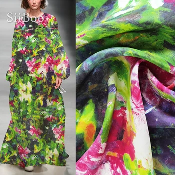 Siiboo коприна тъкани douppioni с флорални принтом, Италия, луксозен стил, качество рокля Tela de seda за женски рокли sp6455