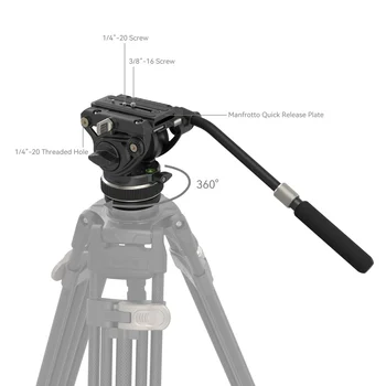 SmallRig 4165 Сверхпрочная видеоголовка DH10 с въртяща се подвижна телескопична дръжка, Регулируема Лесно преносима видеоголовка с течност