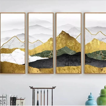 wellyu Потребителски тапети 3d фотообои нова китайска фонова стена абстрактен пейзаж със златни мастило художествени 3D тапети на стенописите
