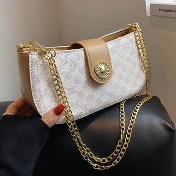 Брандираната дизайнерска дамска чанта с флорални принтом, ретро чанта на верига, голяма квадратна чанта през рамо