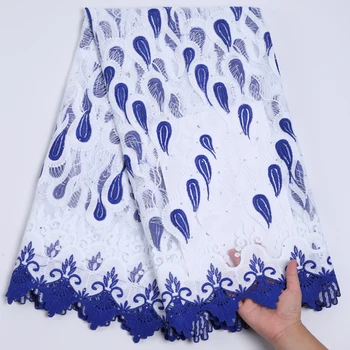 Бял + син африканска мрежа Лейси Плат, благородна нигерийская френска лейси тъкани от тюл с цвят на мляко от естествена коприна, за жени, сватбената рокля Y2218