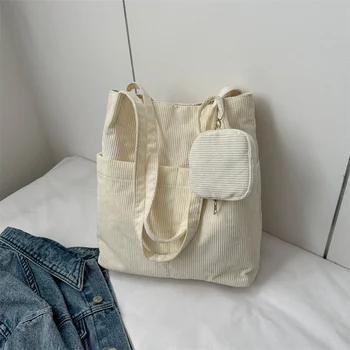 Вельветовая чанта през рамо, женски Реколта Чанти за Пазаруване, студентски чанта за момичета, Чанти и калъфи за книги, Ежедневни чанти-тоут с Външен джоб