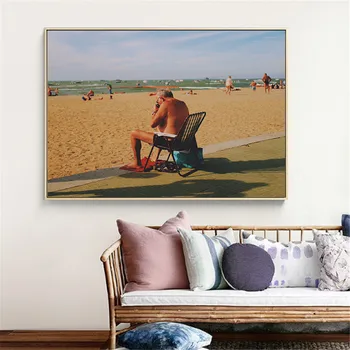 Възрастен Пясъчен Плаж, Морска Картина с маслени Бои Картина на Плакат Печат на Платно Картина на Стенно Изкуство Хол Декорация на Дома