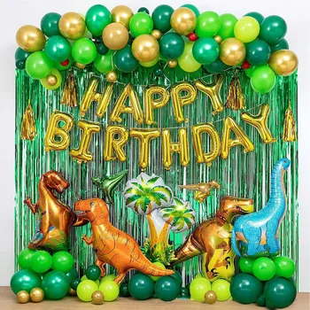 Голям комплект за украса на парти в чест на рождения ден на с балони под формата на динозавър, кокосови орехи, Завеси във формата на дърво, аксесоари за парти в чест на рождения ден на динозавъра