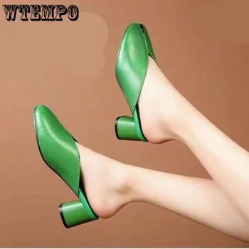Дамски летни джапанки WTEMPO Baotou, нова връхни дрехи, модни однотонная дамски обувки на висок квадратен ток с квадратни пръсти