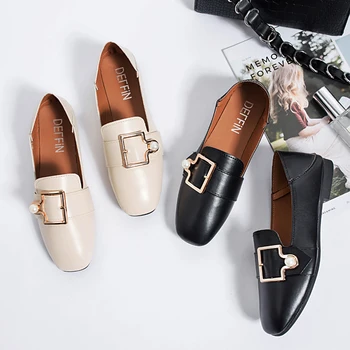 дамски мокасини, 2 вида обувки, чехли на равна подметка с квадратни пръсти, без шнур, луксозни лоферы с перлената катарама, тънки лоферы в ретро стил, повседнев