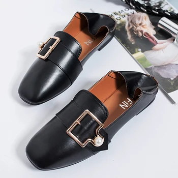 дамски мокасини, 2 вида обувки, чехли на равна подметка с квадратни пръсти, без шнур, луксозни лоферы с перлената катарама, тънки лоферы в ретро стил, повседнев