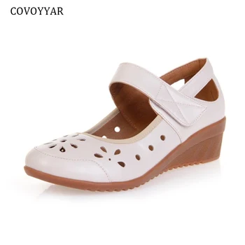 Дамски обувки COVOYYAR от изкуствена кожа, сезона пролет-лято, обувки Mary Janes с изрезки, дамски обувки-лодка на танкетке и висок ток, танцови обувки WHH350