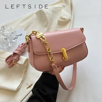 Дамски Чанти с верига към лявото рамо и под мишниците, обикновена Чанта от изкуствена кожа 2023, малки чанти през рамо, дизайн на чантата