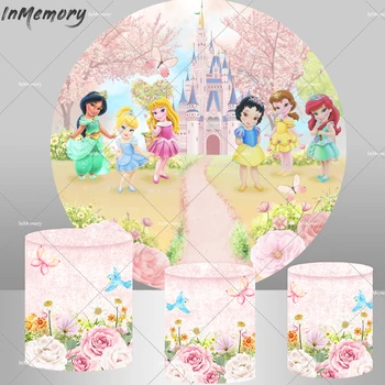 Детска принцеса, през цялата кръг, фон, чанта за бебешка душа, декор за парти, замък, пеперуда на цвете, пролет градина, на фона на рожден ден