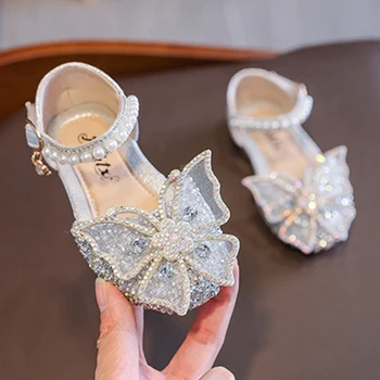 Детски сандали за момиче от 1 до 10 години, лятна обувки, ежедневни обувки принцеса с кристали и пеперуди, детски танцов сандали