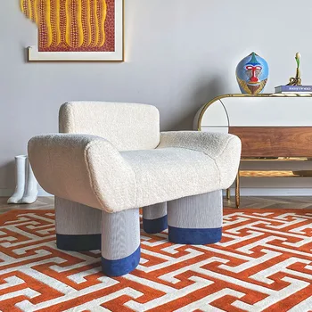 Домакински шарени диван-стол, френски единична стол, червен мрежест минималистичен стол за почивка, разтегателен диван за хол, единична стол, дизайнерски мързелив