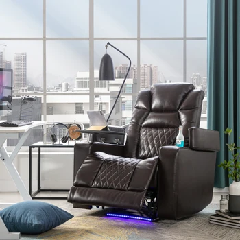 Дълбоко кресло Power Motion с USB порт за зареждане и скрита подлакътник за съхранение, Стол за домашно кино с 2 удобни подстаканниками