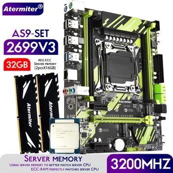 Дънна платка Atermiter X99 AS9 в комплект с процесор Xeon E5 2699 V3 LGA 2011-3 2 бр. X 16 GB = 32 GB, 3200 Mhz DDR4 REG ECC RAM Memory