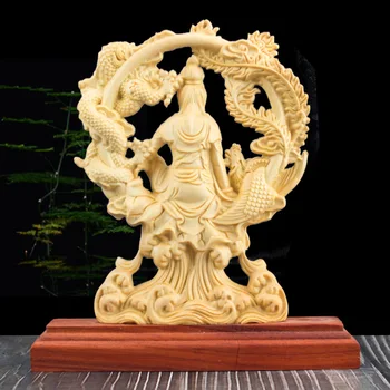 Дърворезба, украшение с изображение на Дракон и Феникс Гуаньинь, традиционна ръчна дърворезба, статуята на фън шуй за дома за хол