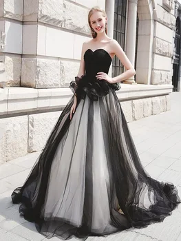 Елегантни бели и черни вечерни рокли от тюл с аппликацией във формата на сърце и отворен гръб, сватбени рокли за жени на поръчка