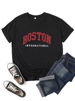 Женска Тениска с Надпис Boston За Момичета, Графичен Принт, Мода Harajuku 2023, Градинска Дрехи, Ежедневни Дамски Тениска Y2K