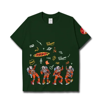 Забавна космическа тениска с графити на съветския космонавта, памучни потници, бели тениски за срещи, мъжки нова летни дрехи