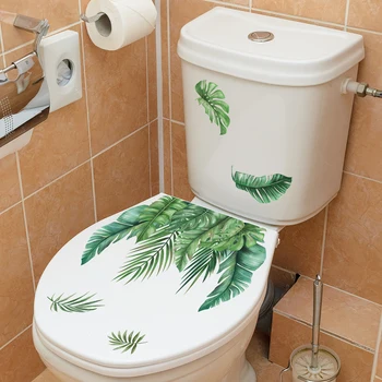 Зелени растения, листа, етикети за тоалетна, Баня, Тоалетка, художествени стикери, Декорация на дома, самозалепващи се тапети