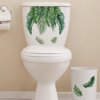 Зелени растения, листа, етикети за тоалетна, Баня, Тоалетка, художествени стикери, Декорация на дома, самозалепващи се тапети