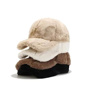 Зимна топла бейзболна шапка от заек кожа, за жени, градинска удебелена однотонная ежедневни плюшен шапка, мъжки хип-хоп шапки, очила Gorras Hombre