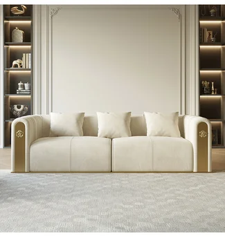 Италиански диван от пряк плат за всекидневна, италиански минималистичен и луксозният диван от матирано кадифе за по трима или четирима
