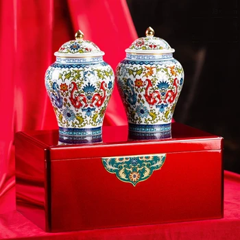 Кана червено Нови опаковъчни кутии Универсален керамичен чист ръчно рисуване цвете растения Среден запечатан двоен гърне на поръчка е Новият китайски стил